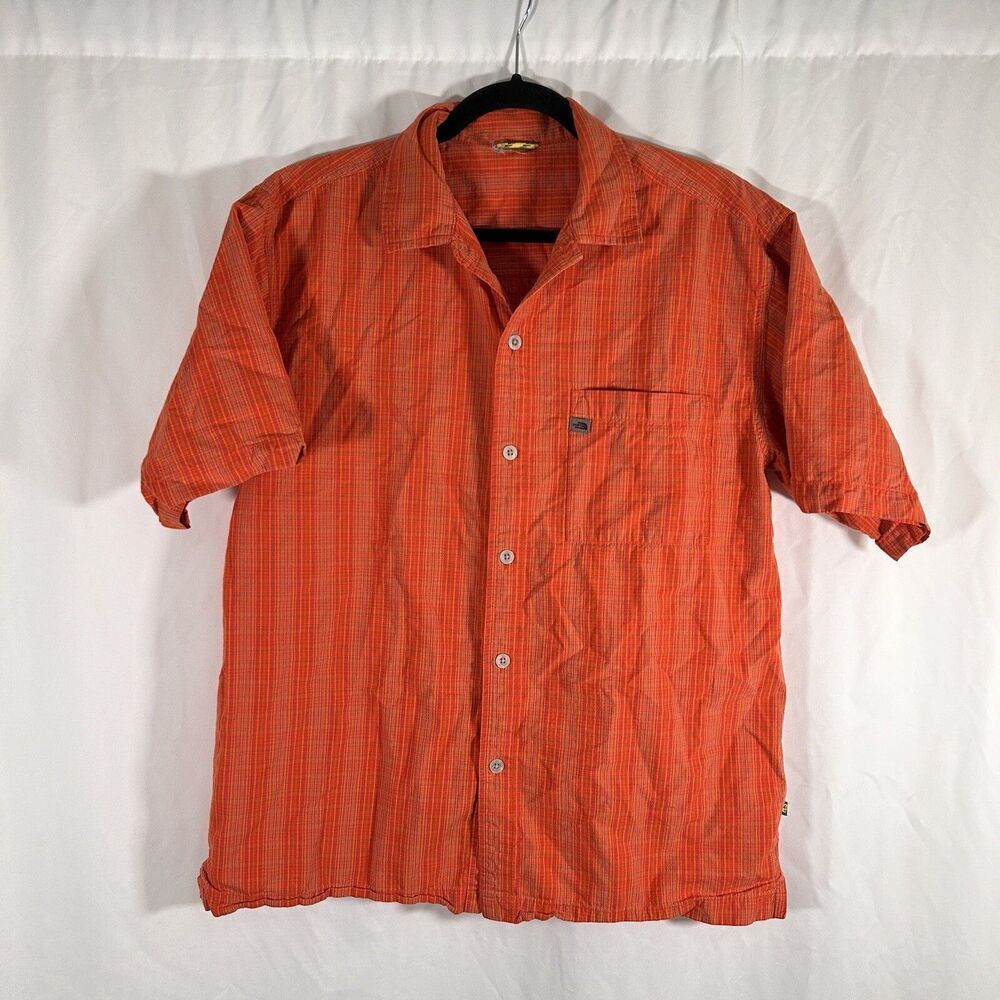 North Face Shirt Men's Medium Orange Plaid Button Up Short Sleeve Collared